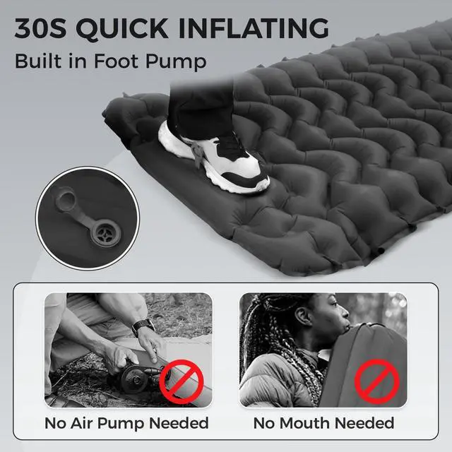 Alt view image 5 of 7 - KingCamp Sleeping Pad for Camping, Backpacking Ultralight Camping Mat with Inflatable Pillow & Foot Pump, Lightweight Campact Camp Gear Single Mattress for Backpacker Outdoor Hiking Travel Trip (Grey)