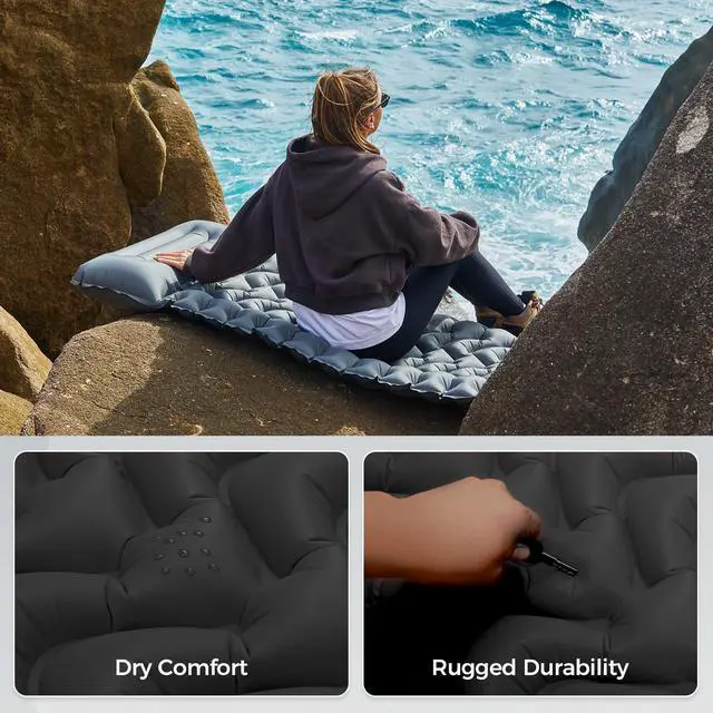 Alt view image 6 of 7 - KingCamp Sleeping Pad for Camping, Backpacking Ultralight Camping Mat with Inflatable Pillow & Foot Pump, Lightweight Campact Camp Gear Single Mattress for Backpacker Outdoor Hiking Travel Trip (Grey)