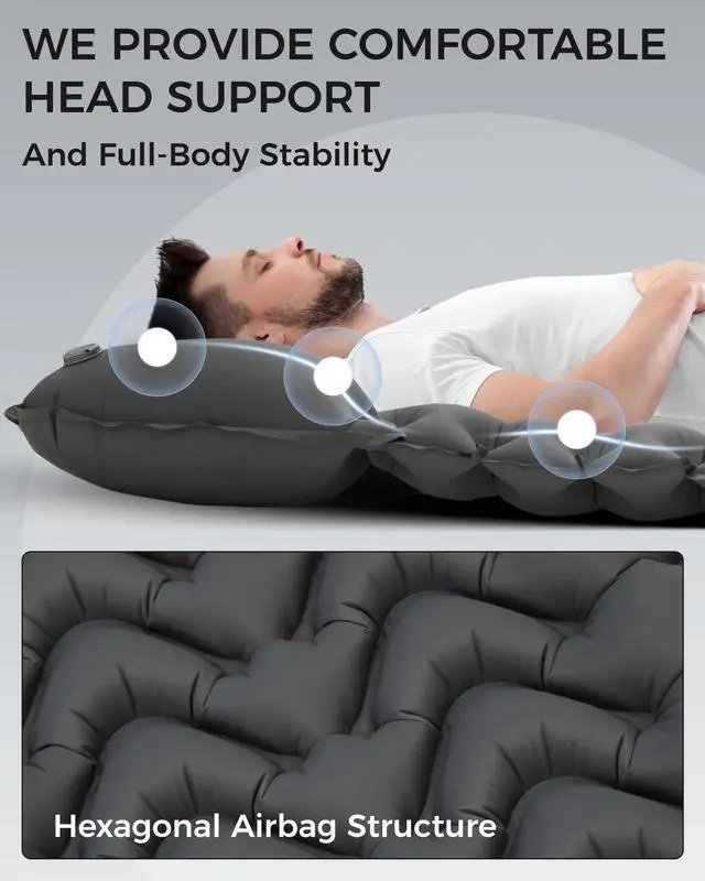 Alt view image 4 of 7 - KingCamp Sleeping Pad for Camping, Backpacking Ultralight Camping Mat with Inflatable Pillow & Foot Pump, Lightweight Campact Camp Gear Single Mattress for Backpacker Outdoor Hiking Travel Trip (Grey)