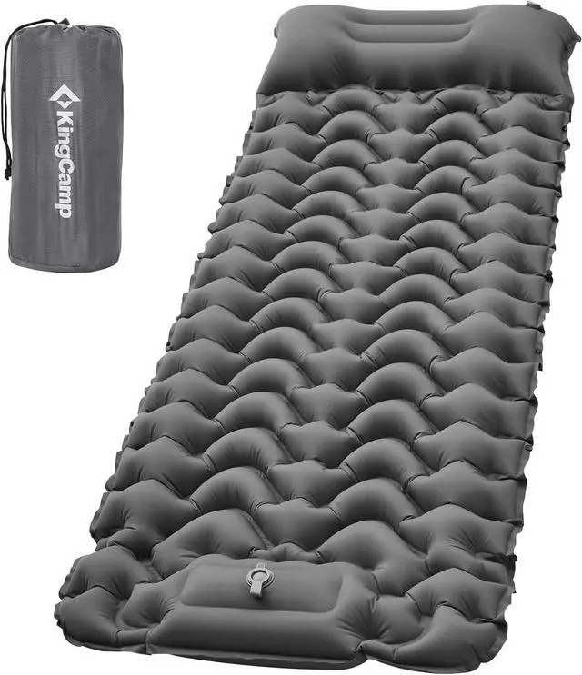 Main image of KingCamp Sleeping Pad for Camping, Backpacking Ultralight Camping Mat with Inflatable Pillow & Foot Pump, Lightweight Campact Camp Gear Single Mattress for Backpacker Outdoor Hiking Travel Trip (Grey)