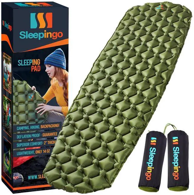 Main image of Sleepingo Light Weight Sleeping Mat for Camping - Ultralight Backpacking Sleeping Pad - Inflatable, Compact Sleep Pad for Hiking and Travel - Portable Backpacker Sleep Mat - Pack of 2-73.5" x 21.5"