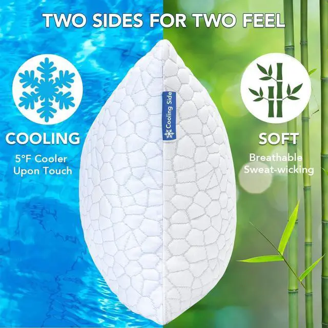 Alt view image 2 of 7 - QUTOOL Cooling Pillow for Sleeping, CertiPUR-US Shredded Memory Foam King Pillows Set of 2, Cool Pillow for Hot Sleepers Adjustable Firm Pillow for Side, Back, Stomach Sleepers Soft Yet Support, White