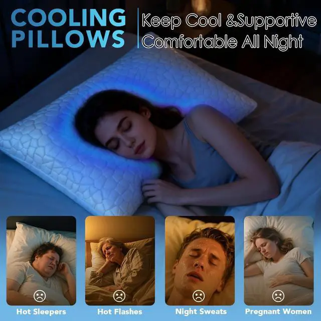 Alt view image 3 of 7 - QUTOOL Cooling Pillow for Sleeping, CertiPUR-US Shredded Memory Foam King Pillows Set of 2, Cool Pillow for Hot Sleepers Adjustable Firm Pillow for Side, Back, Stomach Sleepers Soft Yet Support, White