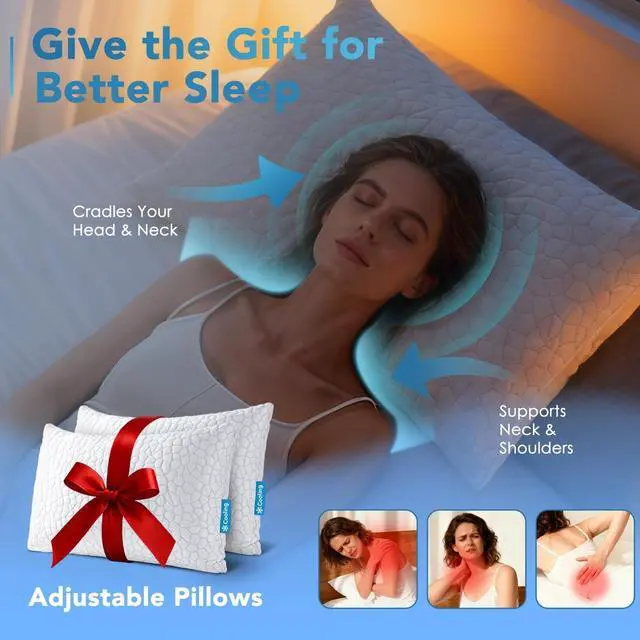 Alt view image 4 of 7 - QUTOOL Cooling Pillow for Sleeping, CertiPUR-US Shredded Memory Foam King Pillows Set of 2, Cool Pillow for Hot Sleepers Adjustable Firm Pillow for Side, Back, Stomach Sleepers Soft Yet Support, White