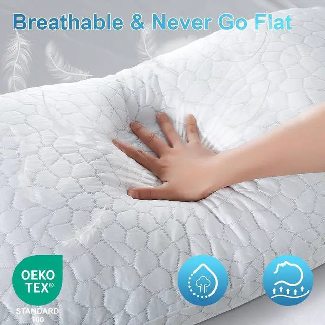 Alt view image 6 of 7 - QUTOOL Cooling Pillow for Sleeping, CertiPUR-US Shredded Memory Foam King Pillows Set of 2, Cool Pillow for Hot Sleepers Adjustable Firm Pillow for Side, Back, Stomach Sleepers Soft Yet Support, White