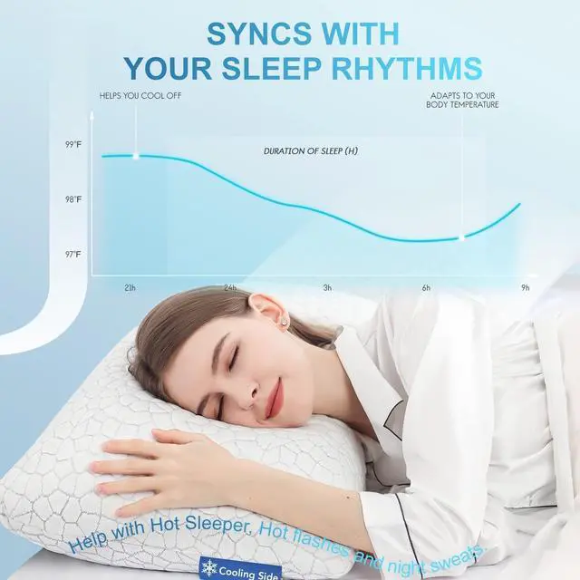 Alt view image 7 of 7 - QUTOOL Cooling Pillow for Sleeping, CertiPUR-US Shredded Memory Foam King Pillows Set of 2, Cool Pillow for Hot Sleepers Adjustable Firm Pillow for Side, Back, Stomach Sleepers Soft Yet Support, White