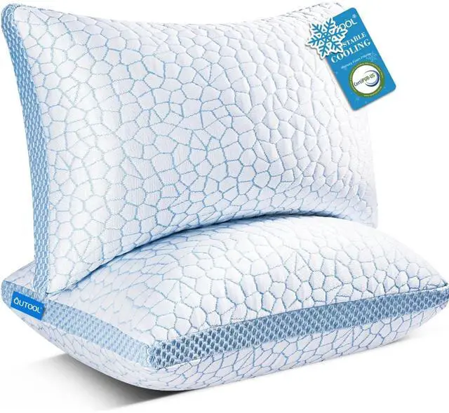 Main image of QUTOOL Enhanced Cooling Pillows for Sleeping, CertiPUR-US Shredded Memory Foam Pillows King Size Set of 2 for Hot Sleeper, Adjustable Bed Pillow for Side, Back, Stomach Sleepers Support Yet Soft, Blue