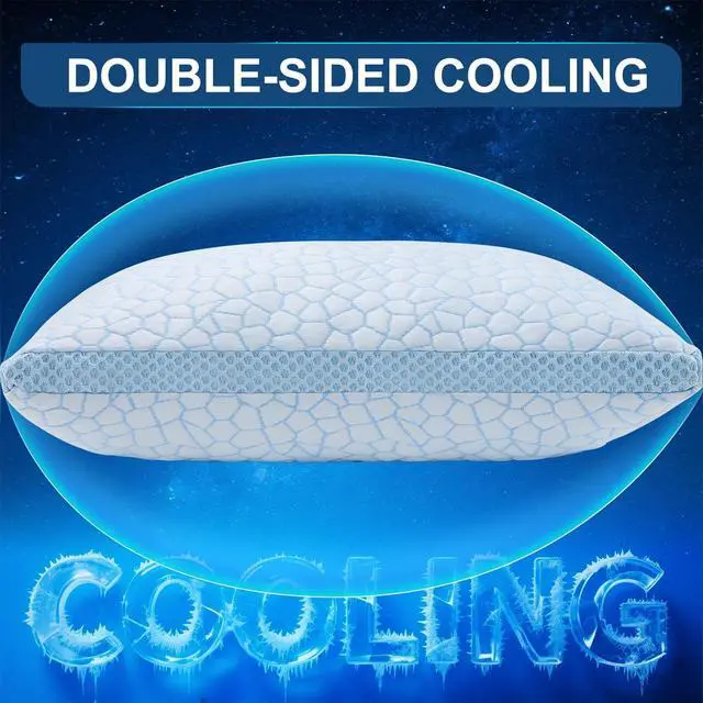Alt view image 2 of 7 - QUTOOL Enhanced Cooling Pillows for Sleeping, CertiPUR-US Shredded Memory Foam Pillows King Size Set of 2 for Hot Sleeper, Adjustable Bed Pillow for Side, Back, Stomach Sleepers Support Yet Soft, Blue