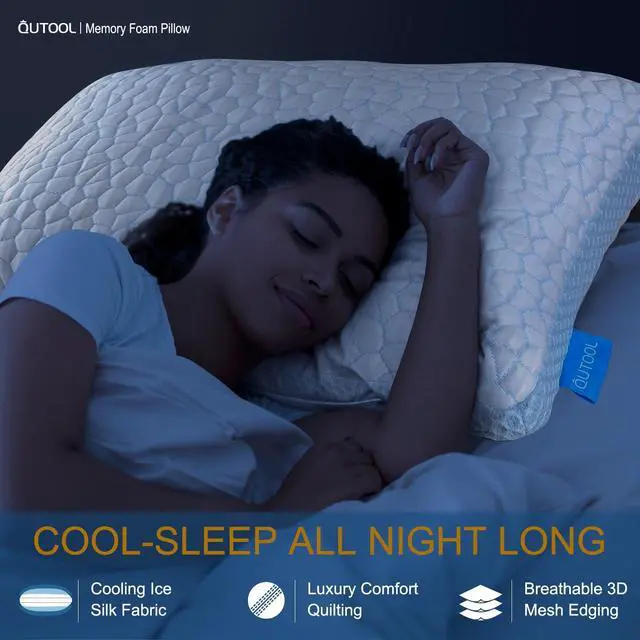 Alt view image 3 of 7 - QUTOOL Enhanced Cooling Pillows for Sleeping, CertiPUR-US Shredded Memory Foam Pillows King Size Set of 2 for Hot Sleeper, Adjustable Bed Pillow for Side, Back, Stomach Sleepers Support Yet Soft, Blue