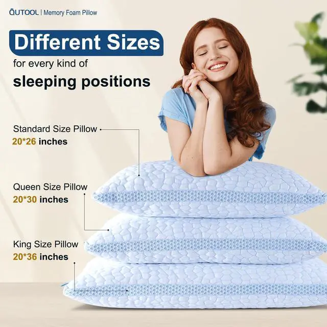 Alt view image 5 of 7 - QUTOOL Enhanced Cooling Pillows for Sleeping, CertiPUR-US Shredded Memory Foam Pillows King Size Set of 2 for Hot Sleeper, Adjustable Bed Pillow for Side, Back, Stomach Sleepers Support Yet Soft, Blue
