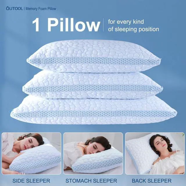 Alt view image 7 of 7 - QUTOOL Enhanced Cooling Pillows for Sleeping, CertiPUR-US Shredded Memory Foam Pillows King Size Set of 2 for Hot Sleeper, Adjustable Bed Pillow for Side, Back, Stomach Sleepers Support Yet Soft, Blue