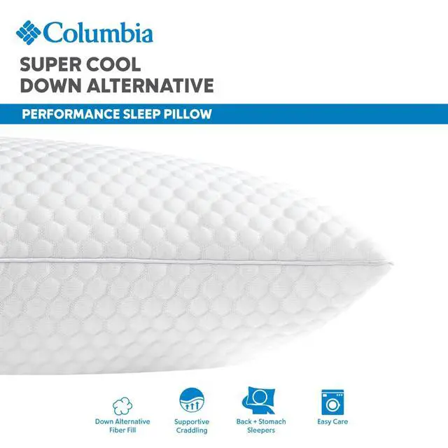Alt view image 2 of 7 - Columbia Comfort Ice Fiber Back & Stomach Sleeper Down Alternative Bed Pillow with Polyester Fiberfill, Supportive Cooling Double Sided Breathable Cover - Standard/Queen, Pack of 1