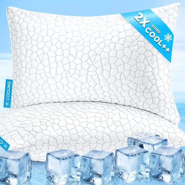 Main image of Cooling Pillows Queen Size Set of 2 Shredded Memory Foam Pillows for Side Back Stomach Sleepers, Two-Sided Cool Adjustable Firm or Soft Bed Pillow Luxury Gel Neck Pillow for Neck Shoulder Pain Relie
