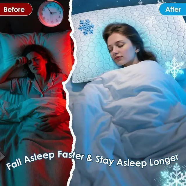 Alt view image 4 of 7 - Cooling Pillows Queen Size Set of 2 Shredded Memory Foam Pillows for Side Back Stomach Sleepers, Two-Sided Cool Adjustable Firm or Soft Bed Pillow Luxury Gel Neck Pillow for Neck Shoulder Pain Relie