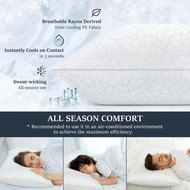 Alt view image 3 of 7 - COZSINOOR Bed Pillows Queen Size - Breathable Premium Down Alternative Pillows Set of 2 for Side, Back, and Stomach Sleepers Cooling Hotel Quality Fluffy Soft Microfiber Fill Skin-Friendly