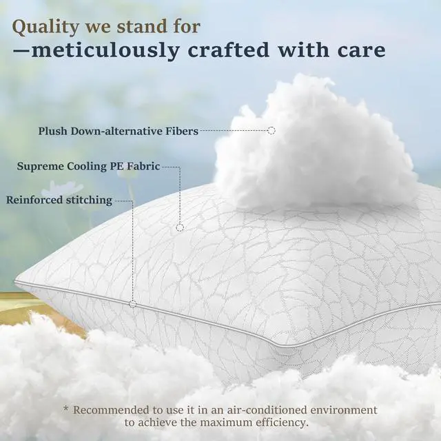 Alt view image 5 of 7 - COZSINOOR Bed Pillows Queen Size - Breathable Premium Down Alternative Pillows Set of 2 for Side, Back, and Stomach Sleepers Cooling Hotel Quality Fluffy Soft Microfiber Fill Skin-Friendly