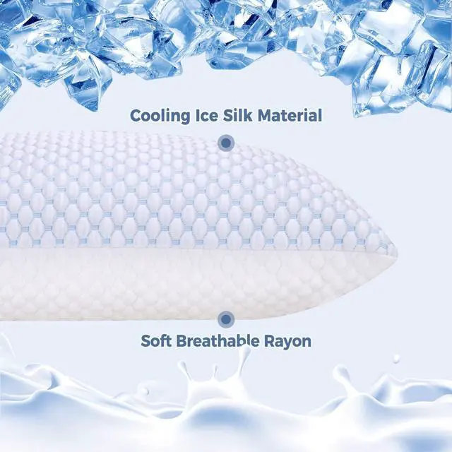 Alt view image 2 of 7 - OSBED Adjustable Cooling Shredded Memory Foam Pillows King Size Set of 2 - Temperature-Regulating for Hot Sleepers with Dual Airflow Ventilation(CertiPUR-US & Hypoallergenic & Machine Washable)