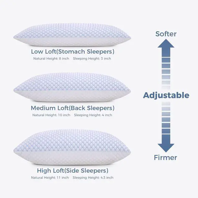 Alt view image 3 of 7 - OSBED Adjustable Cooling Shredded Memory Foam Pillows King Size Set of 2 - Temperature-Regulating for Hot Sleepers with Dual Airflow Ventilation(CertiPUR-US & Hypoallergenic & Machine Washable)