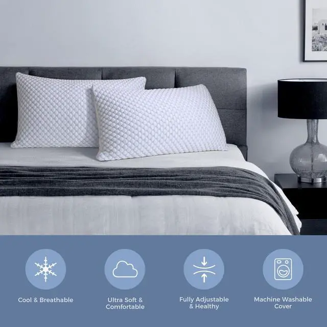 Alt view image 7 of 7 - OSBED Adjustable Cooling Shredded Memory Foam Pillows King Size Set of 2 - Temperature-Regulating for Hot Sleepers with Dual Airflow Ventilation(CertiPUR-US & Hypoallergenic & Machine Washable)