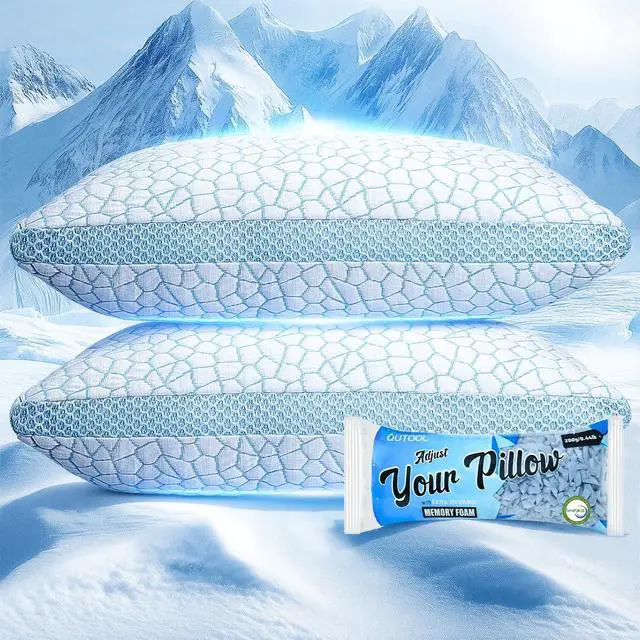 Main image of QUTOOL Double Sided Cooling Pillow for Hot Sleepers, Shredded Memory Foam Pillows King Size Set of 2, Adjustable Soft & Firm Gel Bed Pillow for Side, Back, Stomach Sleepers