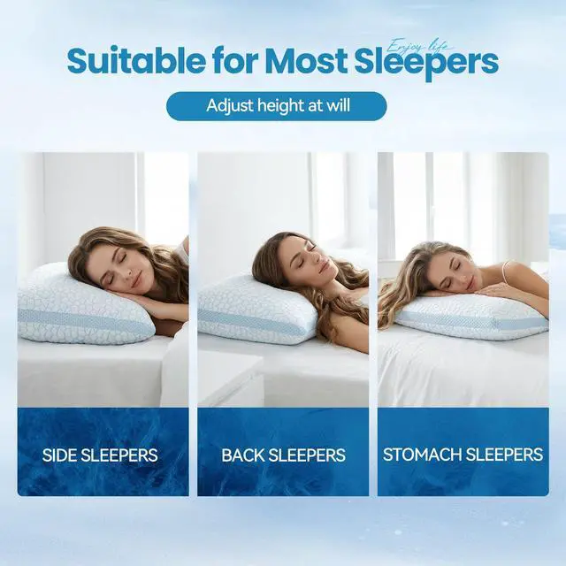 Alt view image 3 of 7 - QUTOOL Double Sided Cooling Pillow for Hot Sleepers, Shredded Memory Foam Pillows King Size Set of 2, Adjustable Soft & Firm Gel Bed Pillow for Side, Back, Stomach Sleepers