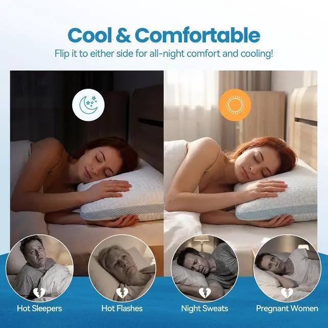 Alt view image 7 of 7 - QUTOOL Double Sided Cooling Pillow for Hot Sleepers, Shredded Memory Foam Pillows King Size Set of 2, Adjustable Soft & Firm Gel Bed Pillow for Side, Back, Stomach Sleepers
