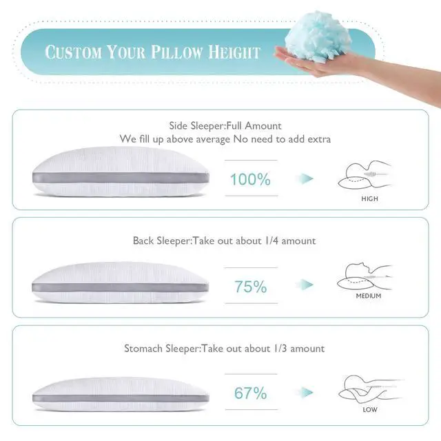 Alt view image 4 of 7 - Meoflaw Cooling Pillows King Size Set of 2,Shredded Memory Foam Bed Pillows for Sleeping, Supportive Pillows for Back & Side Sleepers,Adjustable King Size with Removable Cover