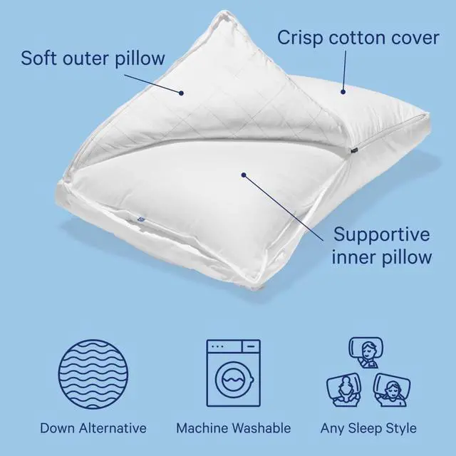 Alt view image 2 of 7 - Casper Sleep Original Pillow, Standard Size Medium Soft Feel, Down-Alternative Fill, Supports Side, Back & Stomach Sleepers, Neck Pain Relief, Machine Washable