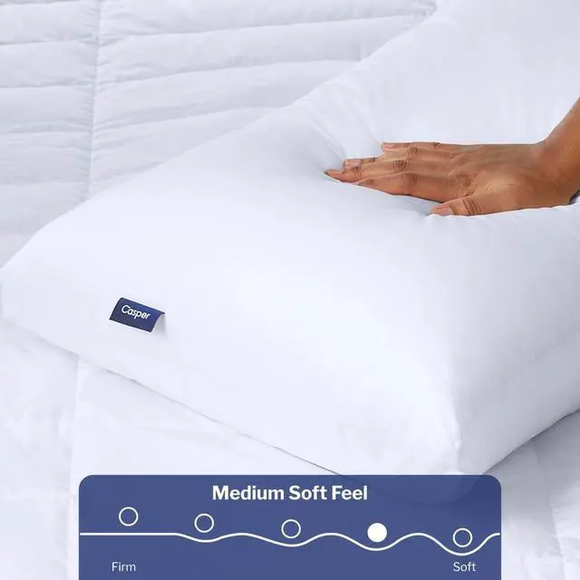 Alt view image 3 of 7 - Casper Sleep Original Pillow, Standard Size Medium Soft Feel, Down-Alternative Fill, Supports Side, Back & Stomach Sleepers, Neck Pain Relief, Machine Washable