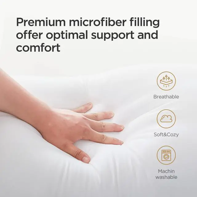 Alt view image 3 of 6 - Acanva Cooling Bed Pillows for Sleeping, Luxury Hotel Quality 3D Microfiber Filling with Breathable Cover for Side Back and Stomach Sleepers, Reduces Neck Pain,King (Pack of 4), Black