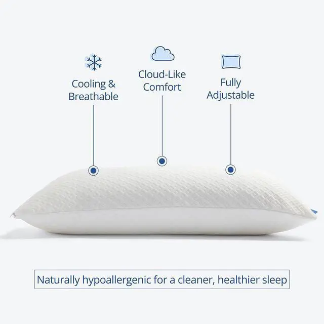 Alt view image 2 of 7 - Cosy House Collection Luxury Rayon Derived from Bamboo Shredded Memory Foam Pillow - Adjustable & Removable Fill - Cool & Breathable Cover with Zipper for Side, Back, & Stomach Sleepers (Queen)