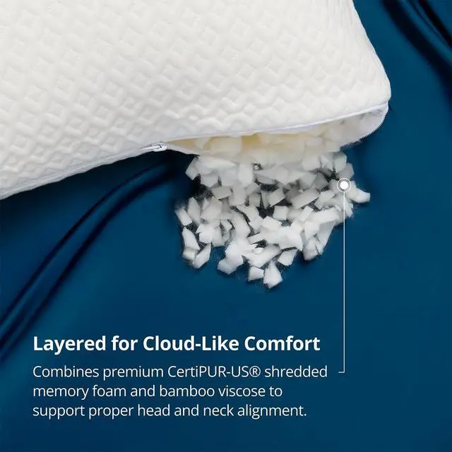 Alt view image 5 of 7 - Cosy House Collection Luxury Rayon Derived from Bamboo Shredded Memory Foam Pillow - Adjustable & Removable Fill - Cool & Breathable Cover with Zipper for Side, Back, & Stomach Sleepers (Queen)