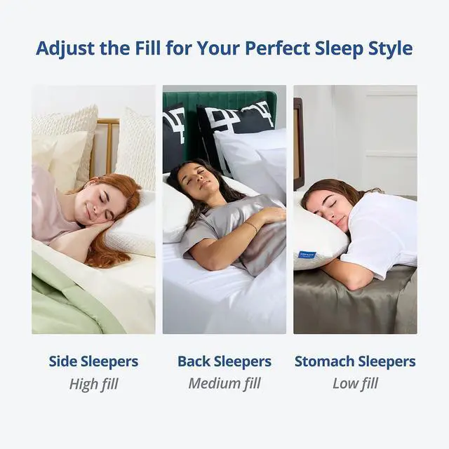 Alt view image 6 of 7 - Cosy House Collection Luxury Rayon Derived from Bamboo Shredded Memory Foam Pillow - Adjustable & Removable Fill - Cool & Breathable Cover with Zipper for Side, Back, & Stomach Sleepers (Queen)