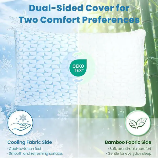 Alt view image 4 of 7 - QUTOOL Firm Pillow Shredded Memory Foam, Cooling Pillow for Hot Sleeper, Adjustable Bed Pillow for Side Back Stomach Sleepers, Washable Cover, CertiPUR-US Certified, King Size Set of 2