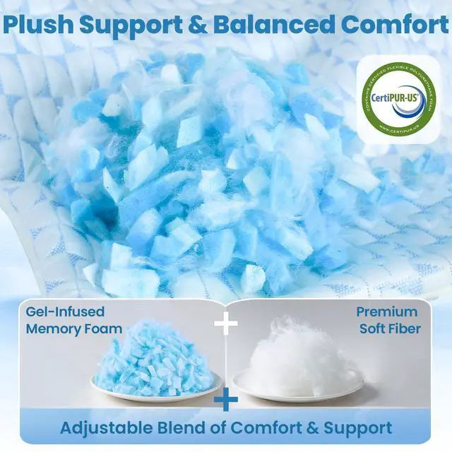 Alt view image 7 of 7 - QUTOOL Firm Pillow Shredded Memory Foam, Cooling Pillow for Hot Sleeper, Adjustable Bed Pillow for Side Back Stomach Sleepers, Washable Cover, CertiPUR-US Certified, King Size Set of 2