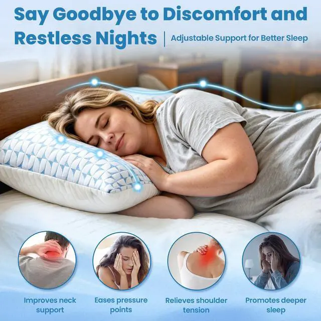 Alt view image 5 of 7 - QUTOOL Firm Pillow Shredded Memory Foam, Cooling Pillow for Hot Sleeper, Adjustable Bed Pillow for Side Back Stomach Sleepers, Washable Cover, CertiPUR-US Certified, King Size Set of 2