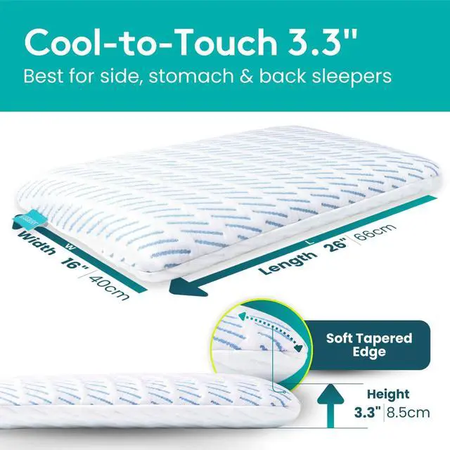 Alt view image 4 of 7 - BLISSBURY 3.3 Inch Cooling Super Thin Pillow for Sleeping | Flat for Stomach & Back Sleeper | Cooling Memory Foam to Provide Comfort When Resting | Removable Cool-to-Touch Pillow Case