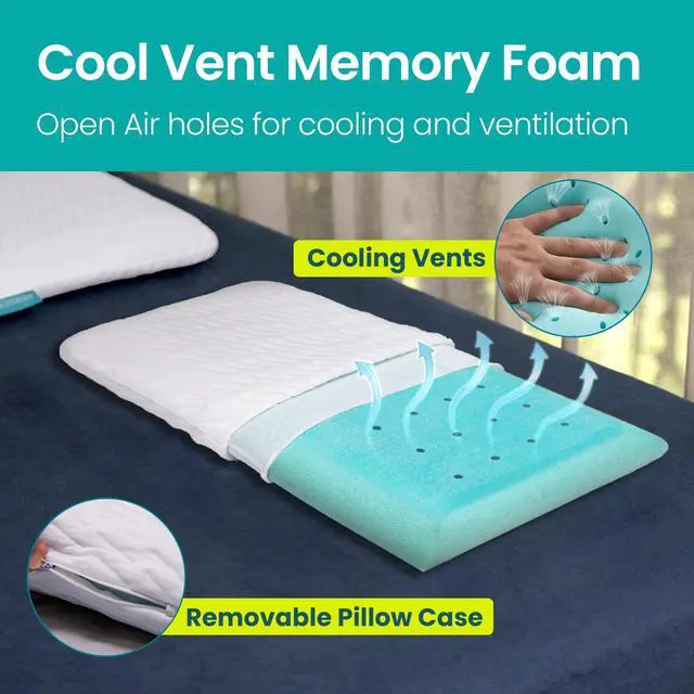 Alt view image 5 of 7 - BLISSBURY 3.3 Inch Cooling Super Thin Pillow for Sleeping | Flat for Stomach & Back Sleeper | Cooling Memory Foam to Provide Comfort When Resting | Removable Cool-to-Touch Pillow Case