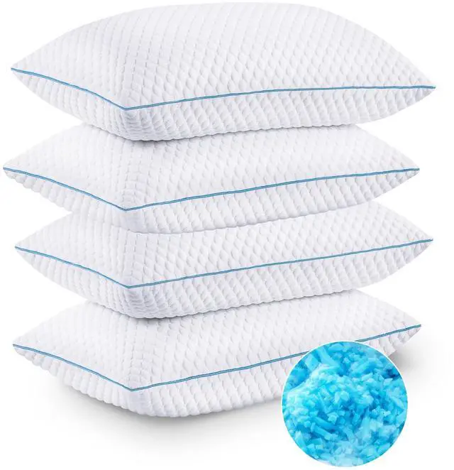 Main image of VVZ Cooling Bed Pillows Queen Size Set of 4, Shredded Memory Foam Pillows Cool Cold Pillow for Side Back Stomach Sleepers