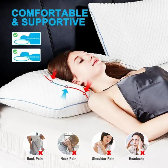 Alt view image 2 of 7 - VVZ Cooling Bed Pillows Queen Size Set of 4, Shredded Memory Foam Pillows Cool Cold Pillow for Side Back Stomach Sleepers