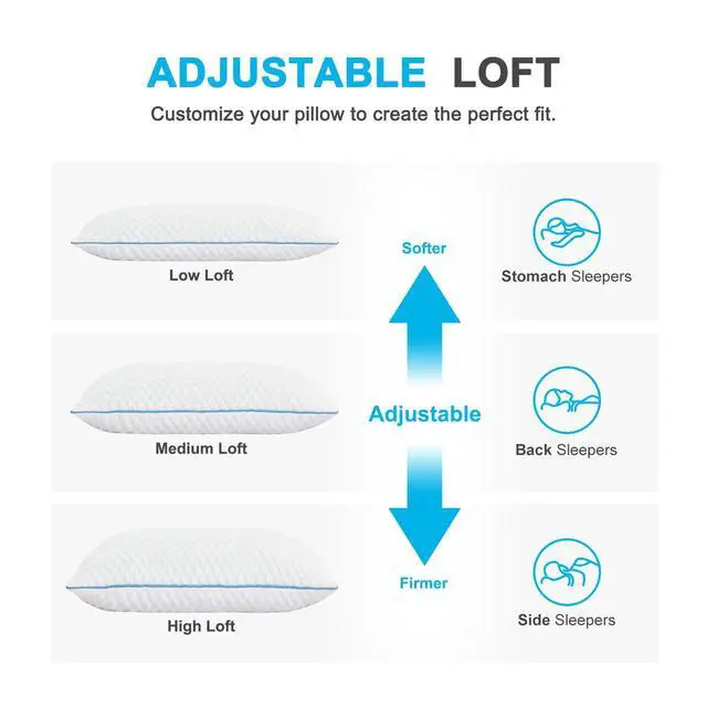 Alt view image 4 of 7 - VVZ Cooling Bed Pillows Queen Size Set of 4, Shredded Memory Foam Pillows Cool Cold Pillow for Side Back Stomach Sleepers