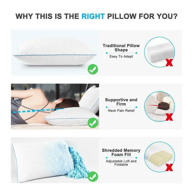 Alt view image 3 of 7 - VVZ Cooling Bed Pillows Queen Size Set of 4, Shredded Memory Foam Pillows Cool Cold Pillow for Side Back Stomach Sleepers