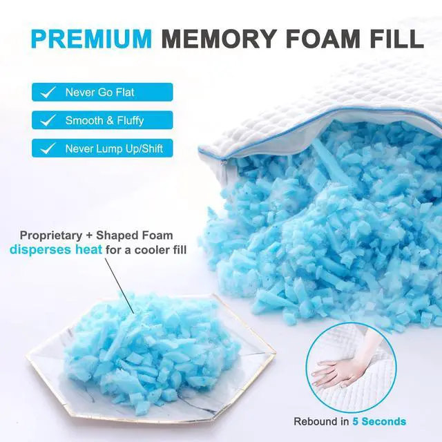 Alt view image 5 of 7 - VVZ Cooling Bed Pillows Queen Size Set of 4, Shredded Memory Foam Pillows Cool Cold Pillow for Side Back Stomach Sleepers