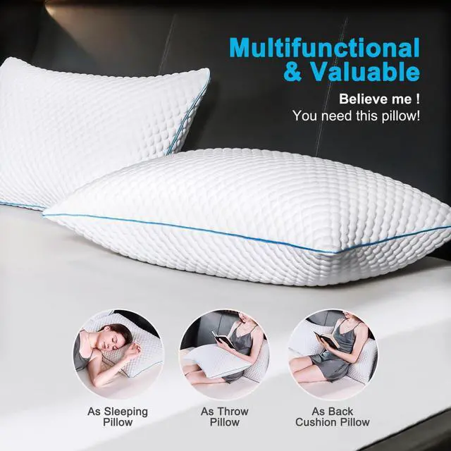 Alt view image 7 of 7 - VVZ Cooling Bed Pillows Queen Size Set of 4, Shredded Memory Foam Pillows Cool Cold Pillow for Side Back Stomach Sleepers