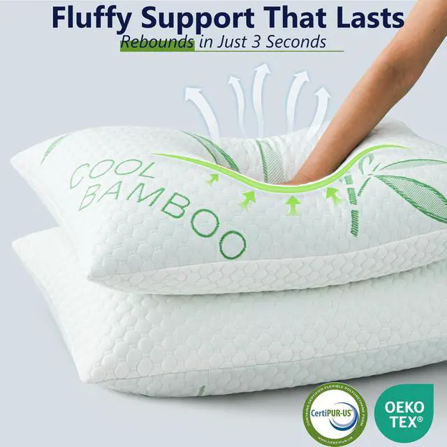 Alt view image 4 of 7 - DGPEAR Cooling Pillows, Shredded Memory Foam Pillows King Size Set of 2 Adjustable Firm Bamboo Bed Pillows for Hot, Side, Back and Stomach Sleepers