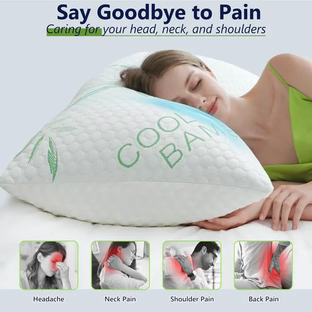 Alt view image 6 of 7 - DGPEAR Cooling Pillows, Shredded Memory Foam Pillows King Size Set of 2 Adjustable Firm Bamboo Bed Pillows for Hot, Side, Back and Stomach Sleepers