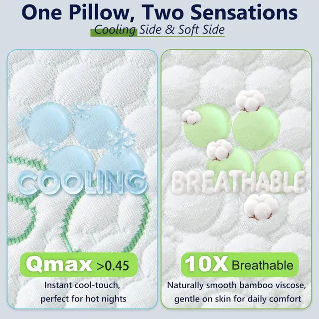 Alt view image 7 of 7 - DGPEAR Cooling Pillows, Shredded Memory Foam Pillows King Size Set of 2 Adjustable Firm Bamboo Bed Pillows for Hot, Side, Back and Stomach Sleepers