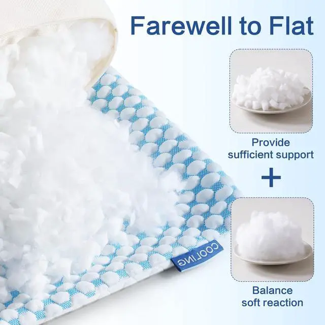 Alt view image 3 of 5 - EASELAND Firm Pillows Shredded Memory Foam with Adjustable Fill - King Size Set of 2, Removable Cooling Cover for Hot Sleepers, Cool Bed Pillow for Side Back Stomach Sleepers