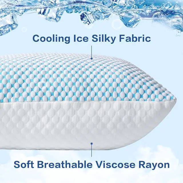 Alt view image 2 of 5 - EASELAND Firm Pillows Shredded Memory Foam with Adjustable Fill - King Size Set of 2, Removable Cooling Cover for Hot Sleepers, Cool Bed Pillow for Side Back Stomach Sleepers