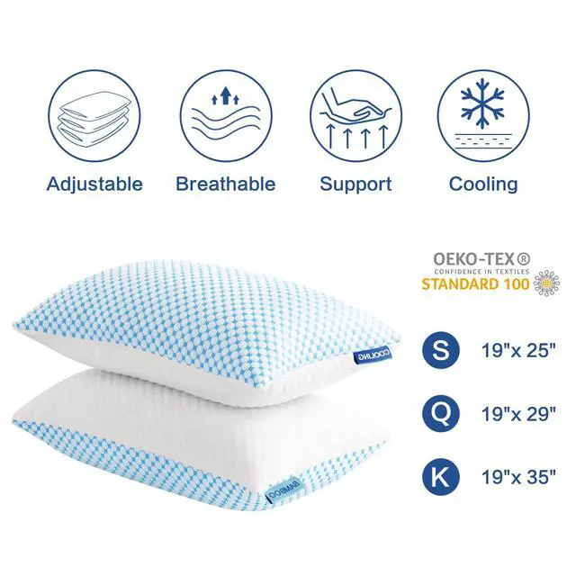 Alt view image 5 of 5 - EASELAND Firm Pillows Shredded Memory Foam with Adjustable Fill - King Size Set of 2, Removable Cooling Cover for Hot Sleepers, Cool Bed Pillow for Side Back Stomach Sleepers